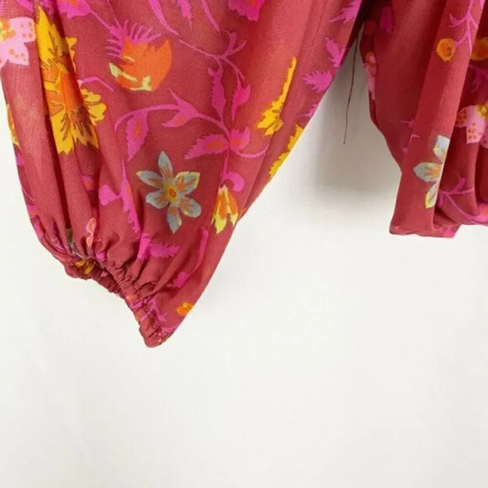 Free People Floral Wildflower Honey Blouse‎ Top Berry Combo Extra Small